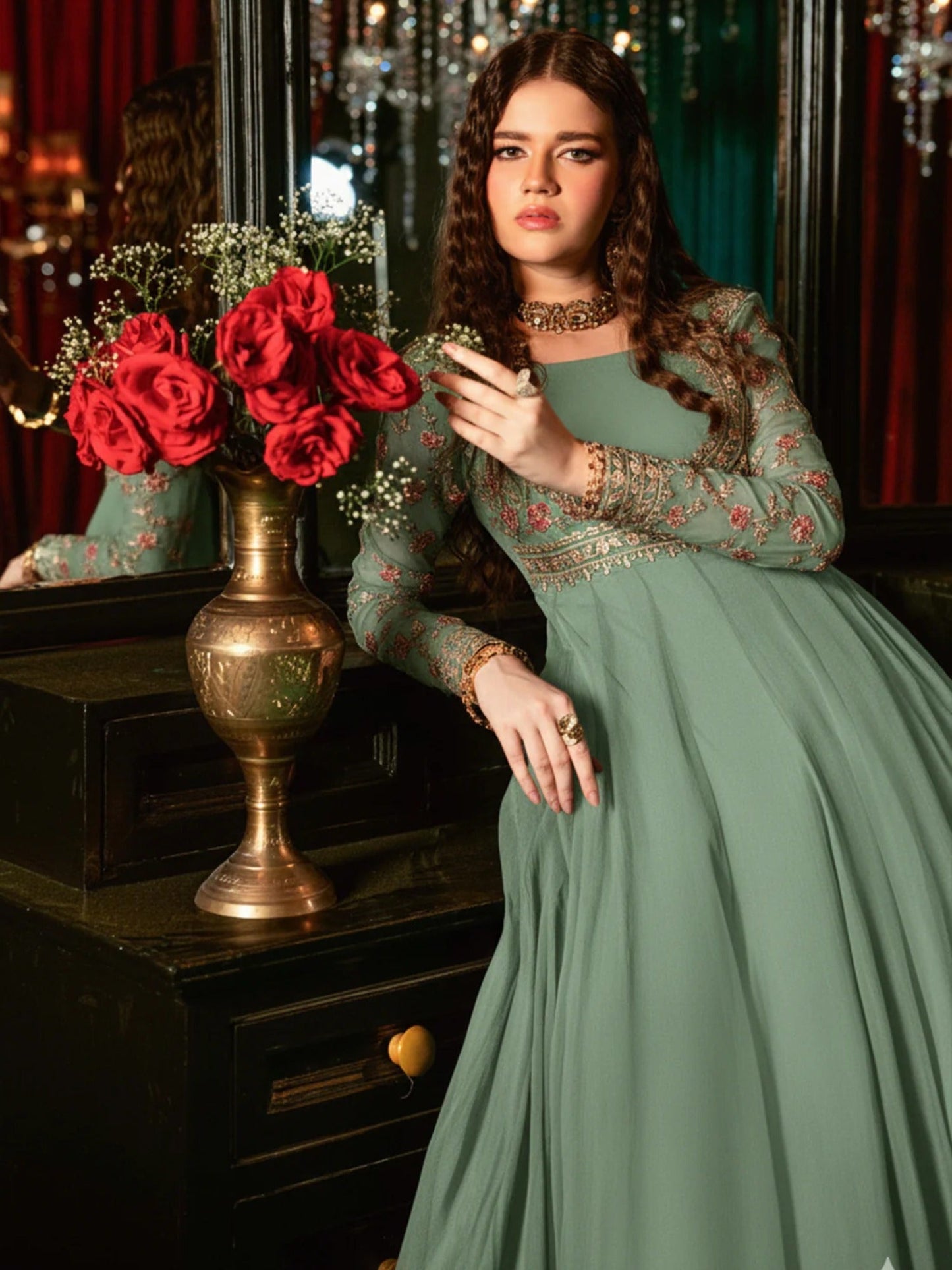 Hani & Umaima Chiffon Embroidered Stitched 2-Piece Suit-Aroosha