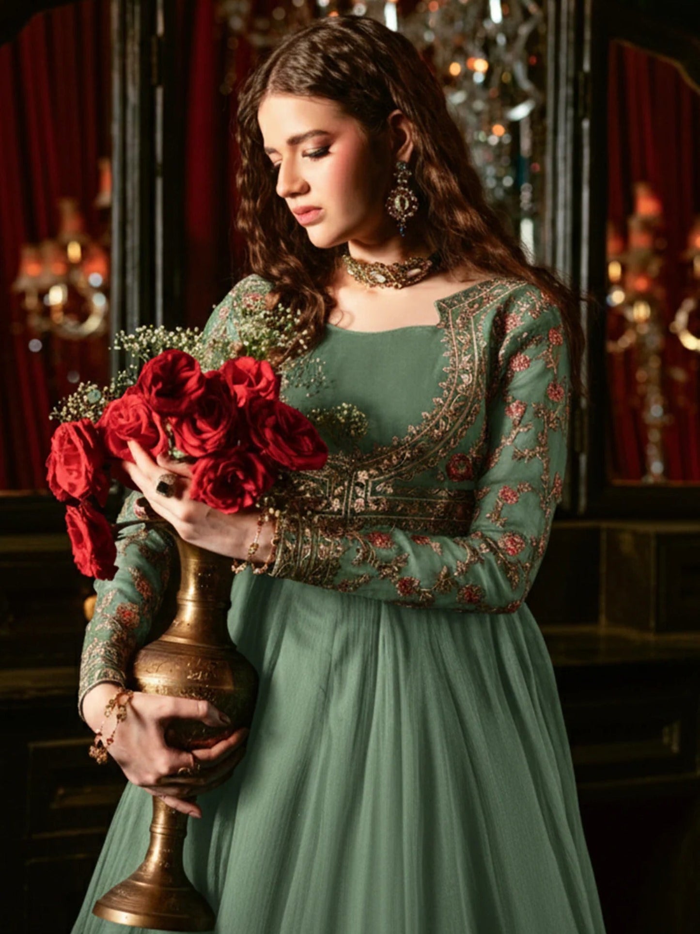Hani & Umaima Chiffon Embroidered Stitched 2-Piece Suit-Aroosha