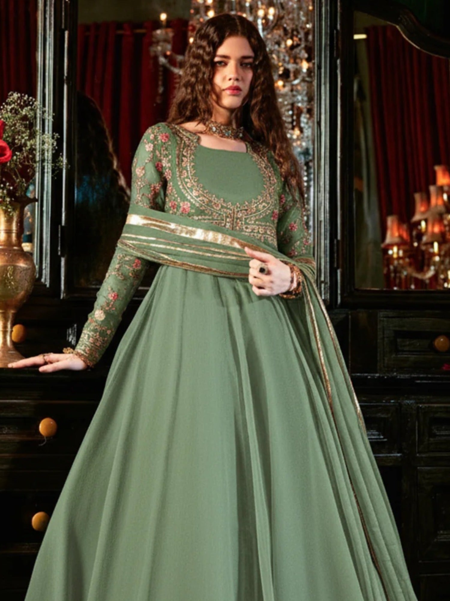 Hani & Umaima Chiffon Embroidered Stitched 2-Piece Suit-Aroosha