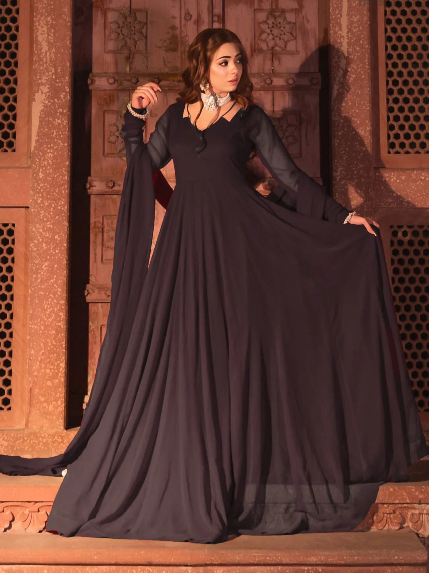 Black Hani & Umaima Chiffon Stitched 2-Piece Suit-Ayla