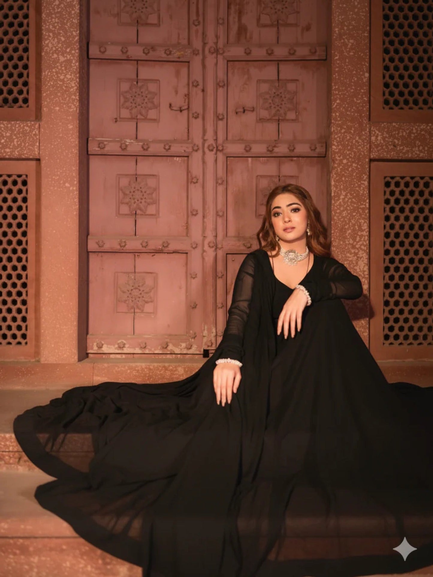 Black Hani & Umaima Chiffon Stitched 2-Piece Suit-Ayla