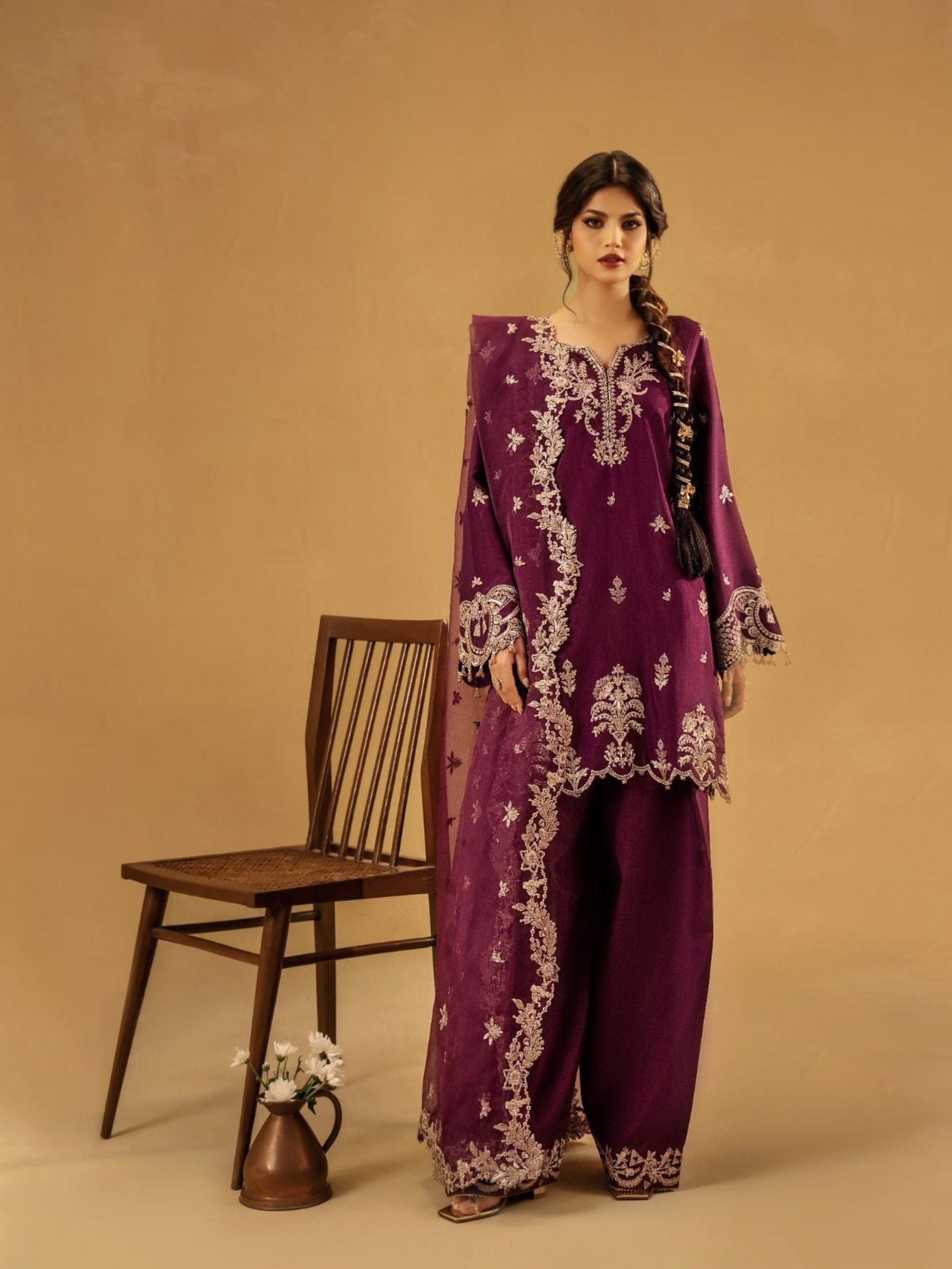 Purple-Enzo Celia Korean Raw Silk Embroidered Unstitched 3-Piece Suit-Livia