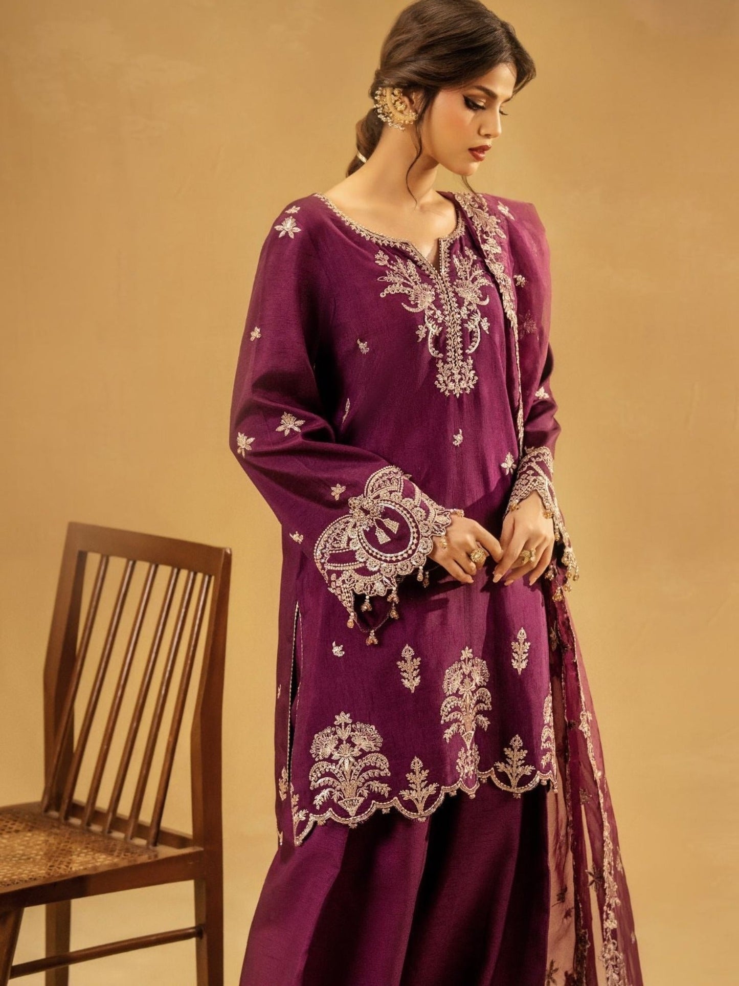 Purple-Enzo Celia Korean Raw Silk Embroidered Unstitched 3-Piece Suit-Livia
