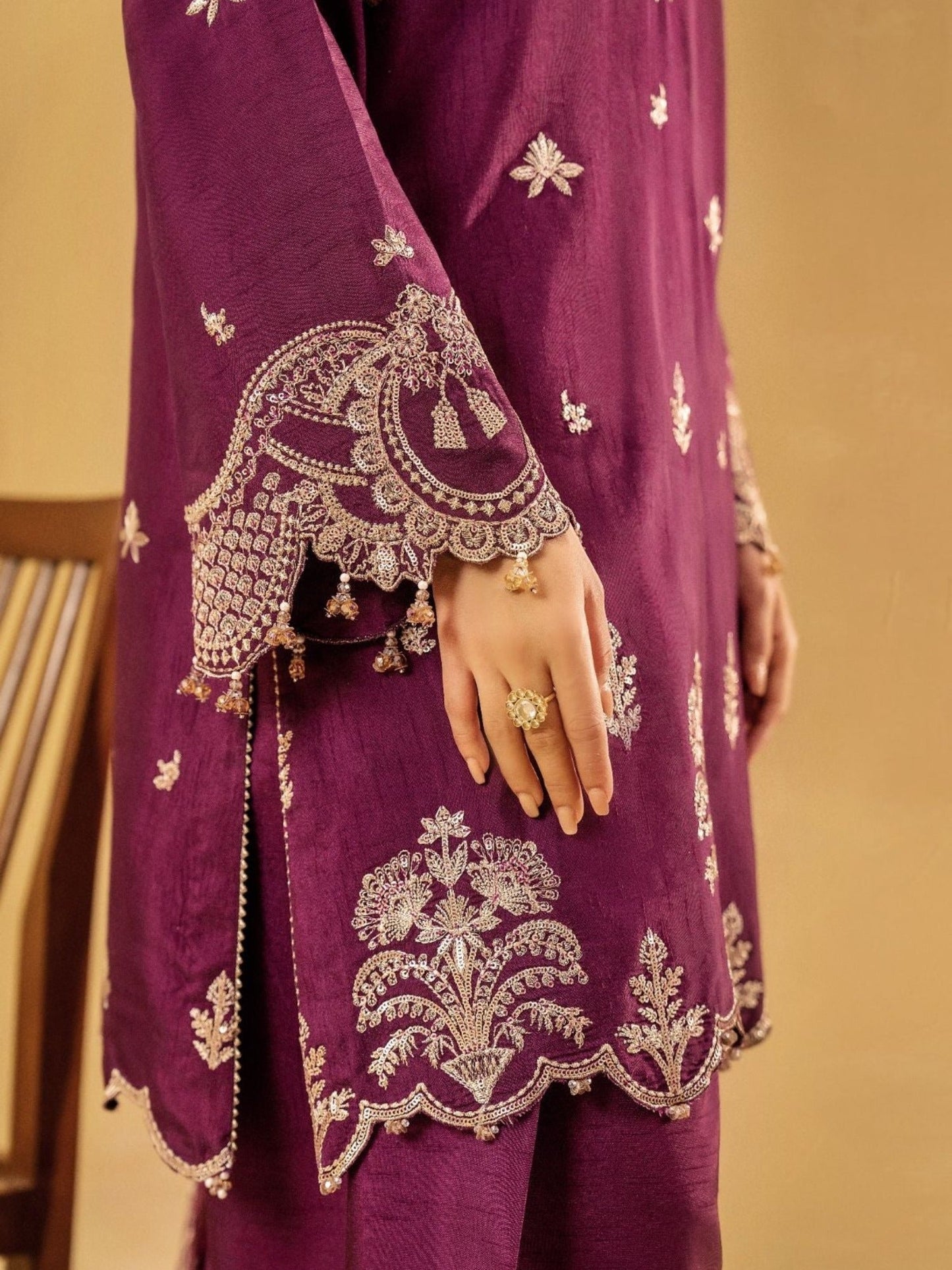 Purple-Enzo Celia Korean Raw Silk Embroidered Stitched 3-Piece Suit-Livia