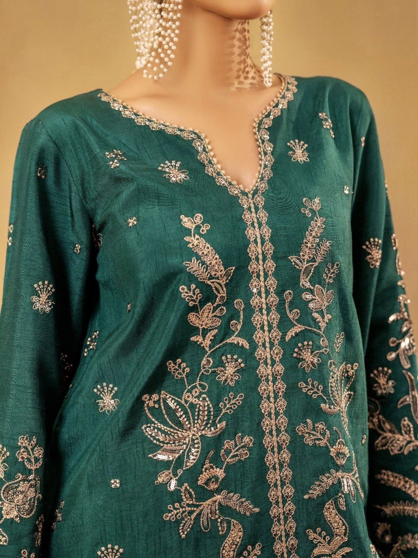 Green Enzo Celia Korean Raw Silk Embroidered Sharara-Freya