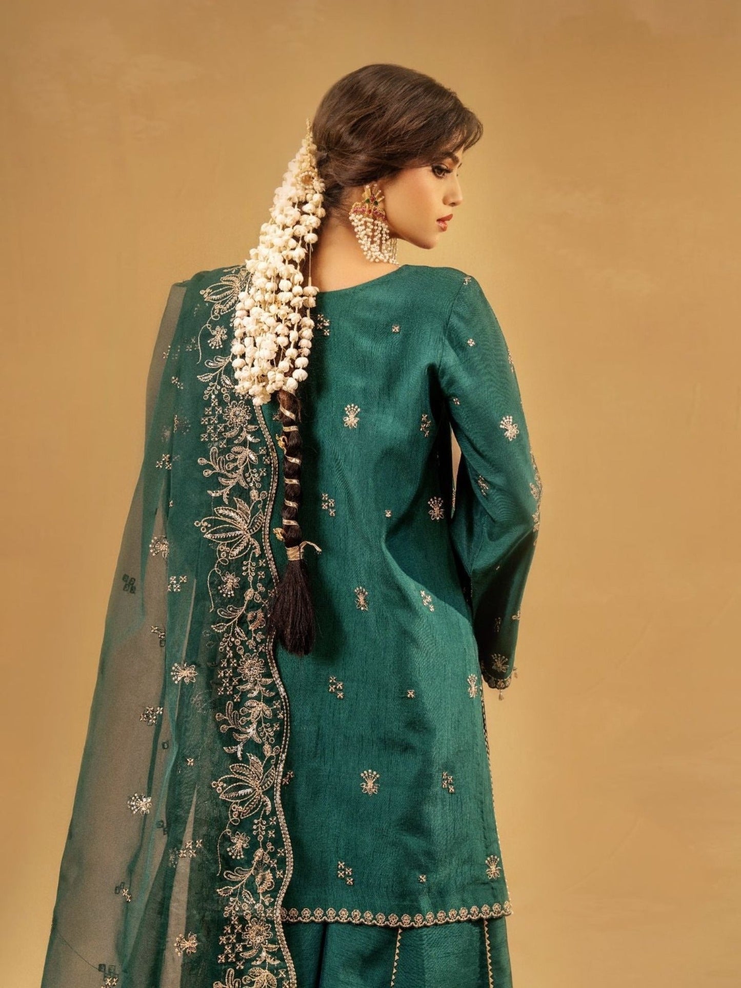 Green Enzo Celia Korean Raw Silk Embroidered Sharara-Freya