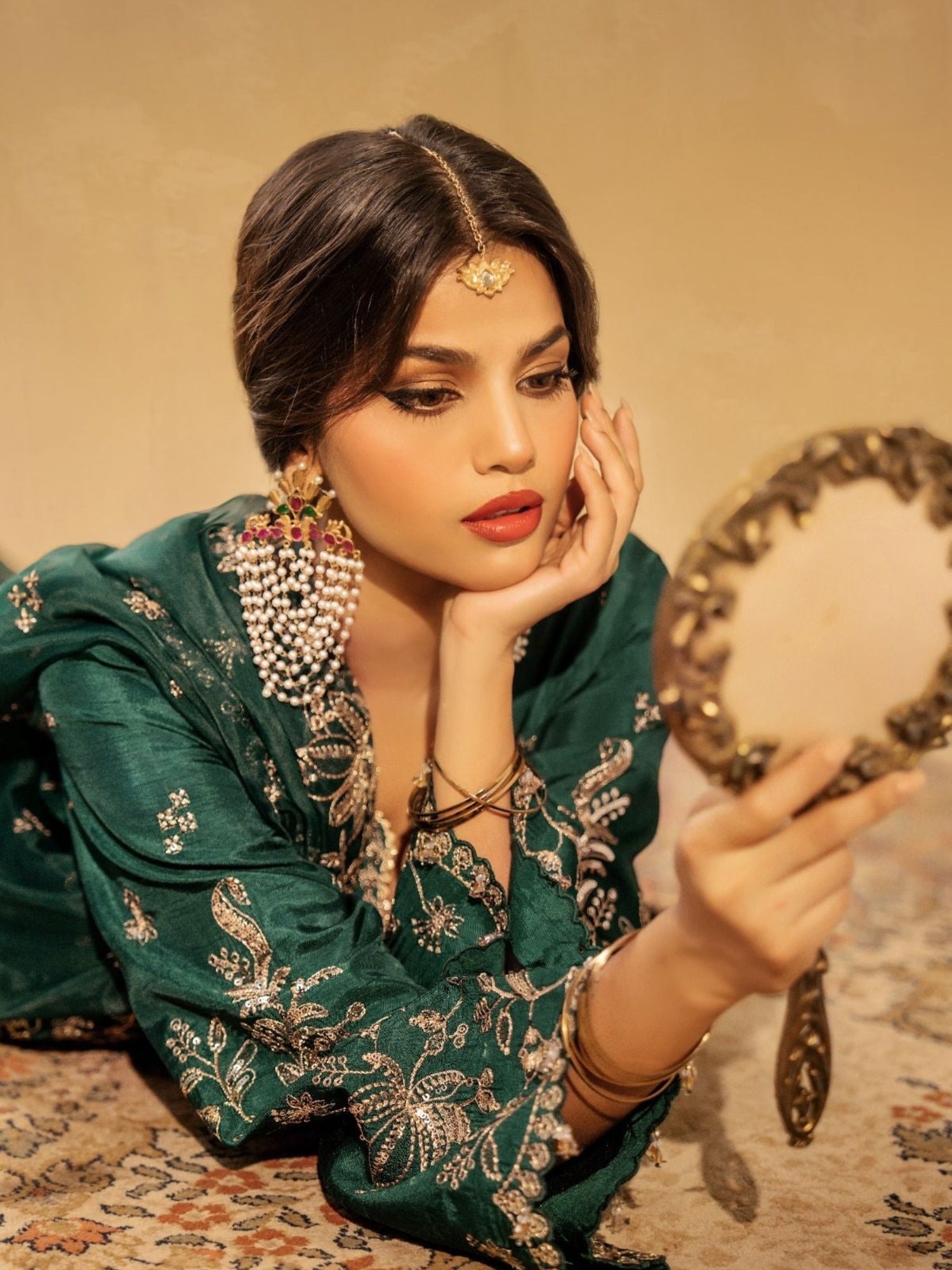 Green Enzo Celia Korean Raw Silk Embroidered Sharara-Freya