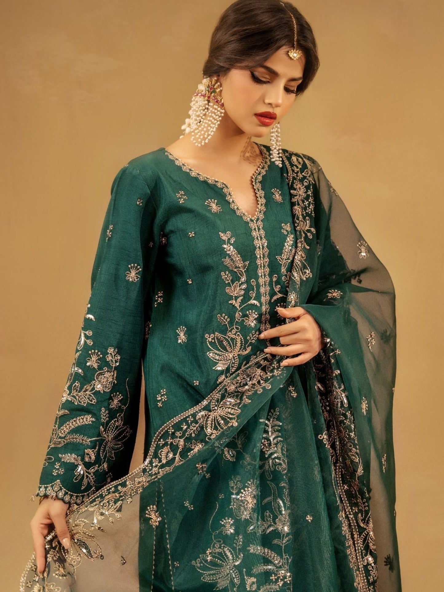 Green Enzo Celia Korean Raw Silk Embroidered Unstitched 3-Piece Suit-Freya