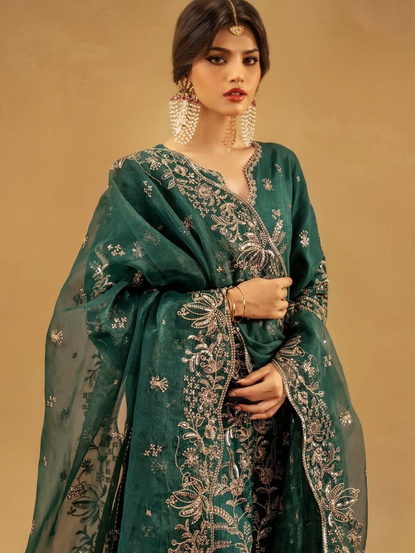 Green Enzo Celia Korean Raw Silk Embroidered Unstitched 3-Piece Suit-Freya