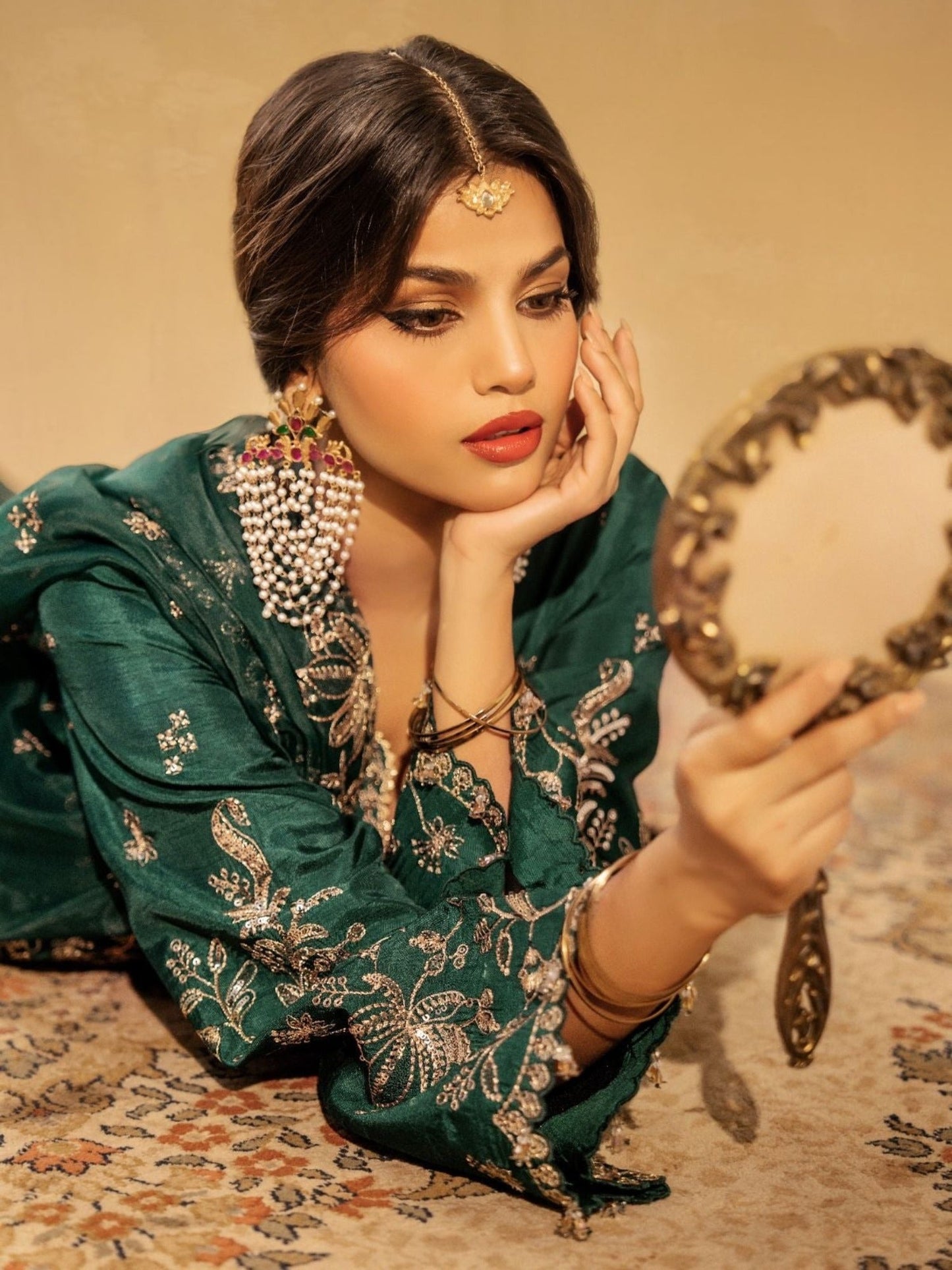 Green Enzo Celia Korean Raw Silk Embroidered Unstitched 3-Piece Suit-Freya