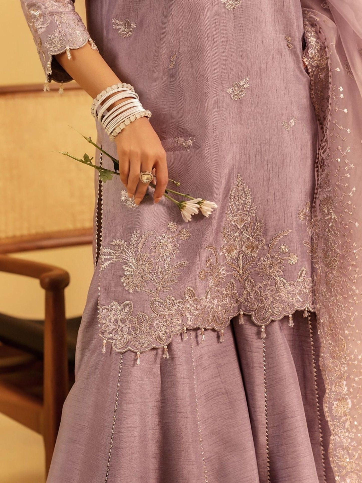 Lilac Enzo Celia Korean Raw Silk Embroidered Unstitched 3-Piece Suit-Zoyi