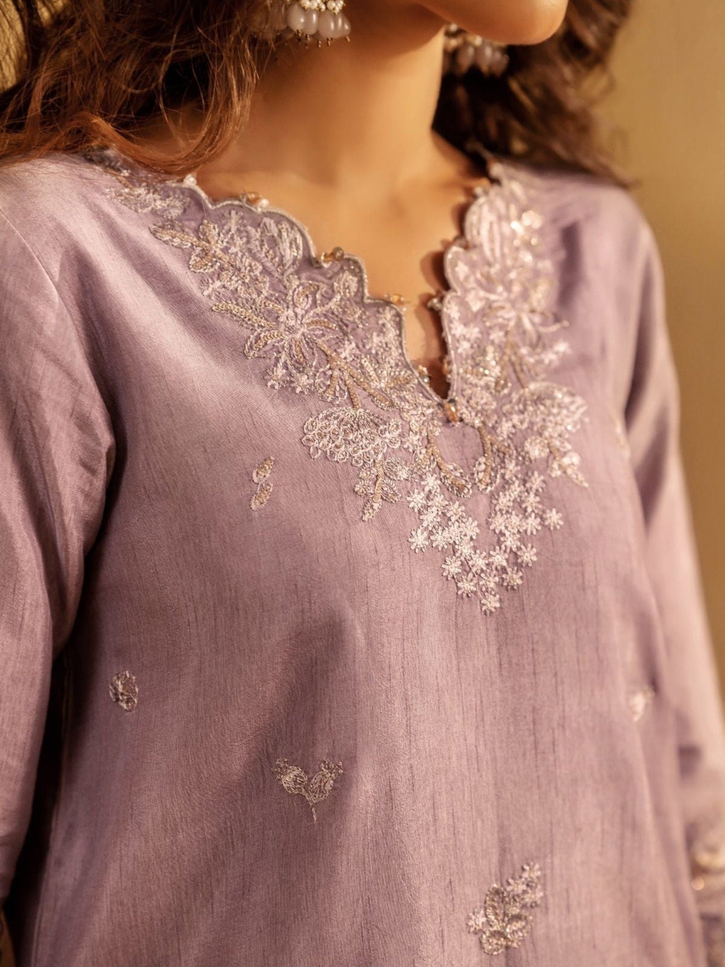 Lilac Enzo Celia Korean Raw Silk Embroidered Unstitched 3-Piece Suit-Zoyi
