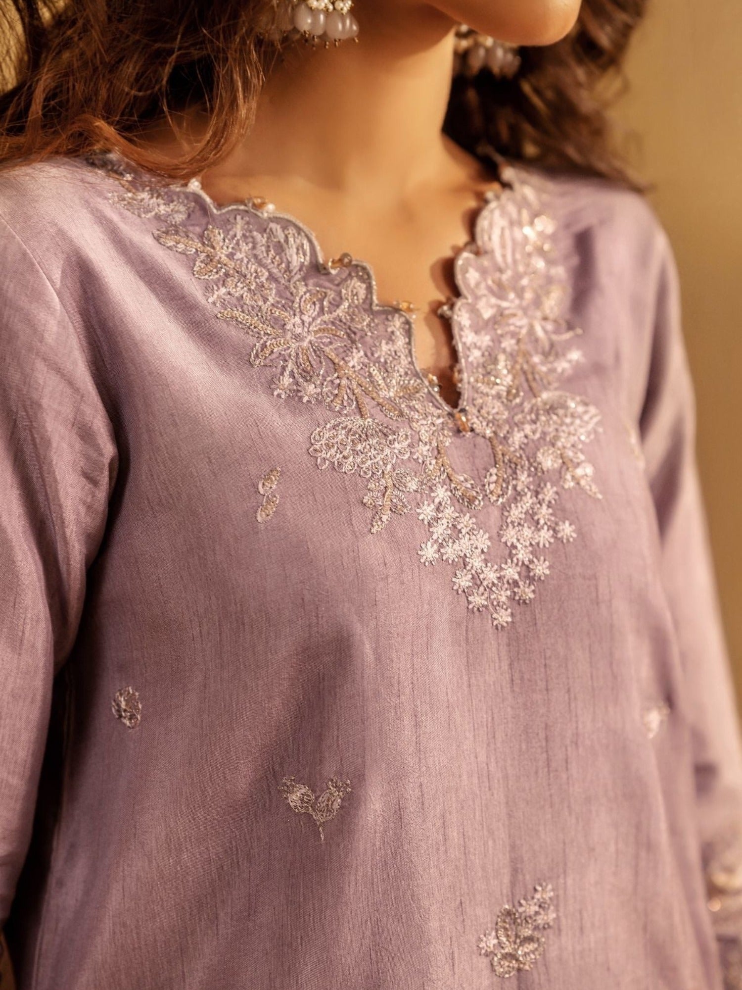 Lilac Enzo Celia Korean Raw Silk Embroidered Unstitched 3-Piece Suit-Zoyi
