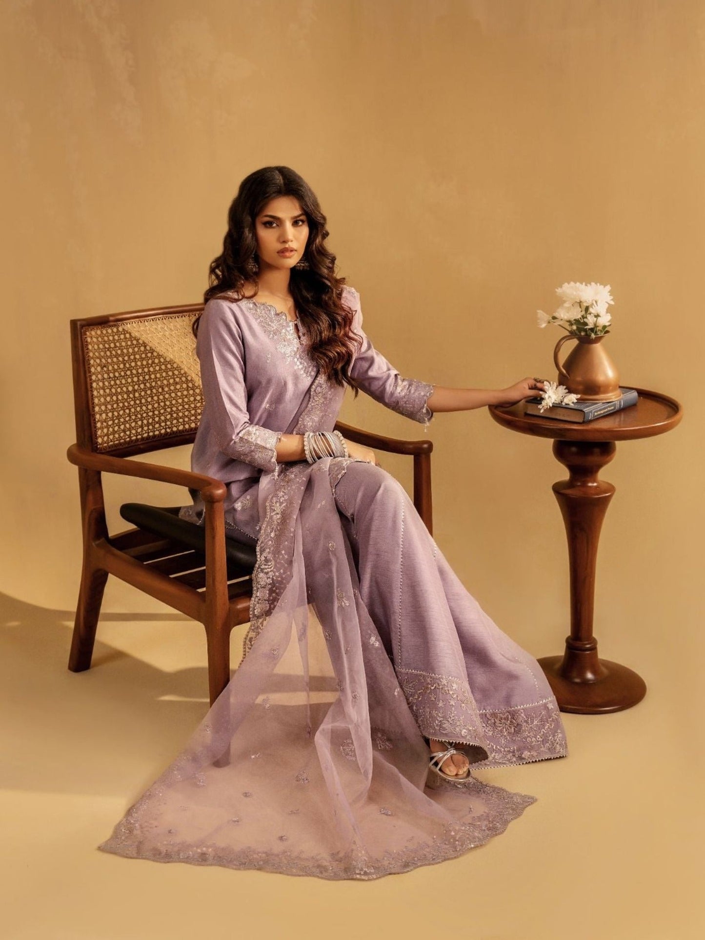 Lilac Enzo Celia Korean Raw Silk Embroidered Sharara-Zoyi