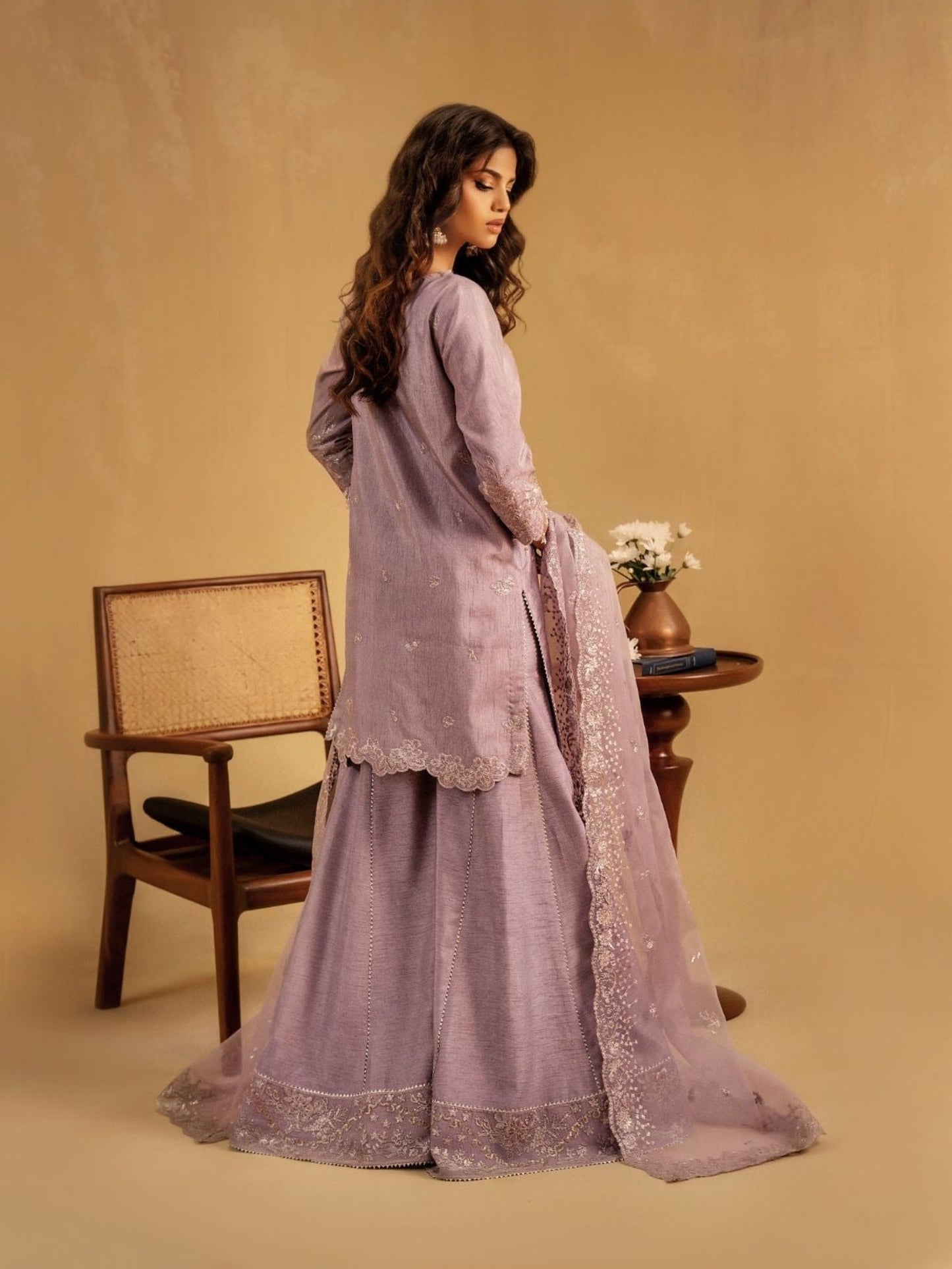 Lilac Enzo Celia Korean Raw Silk Embroidered Sharara-Zoyi