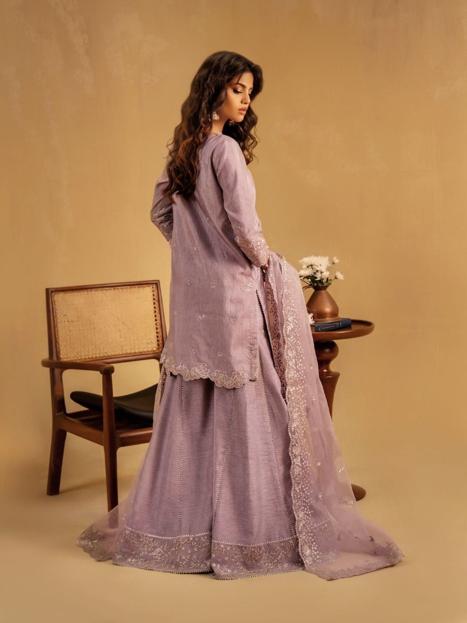 Lilac Enzo Celia Korean Raw Silk Embroidered Sharara-Zoyi