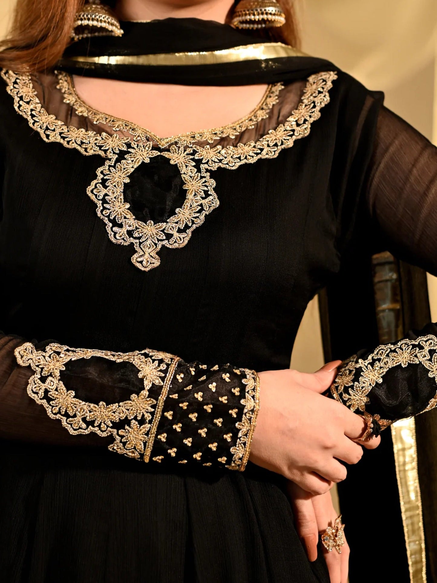Black Hani & Umaima Chiffon Embroidered Stitched 2-Piece Suit-Abeer