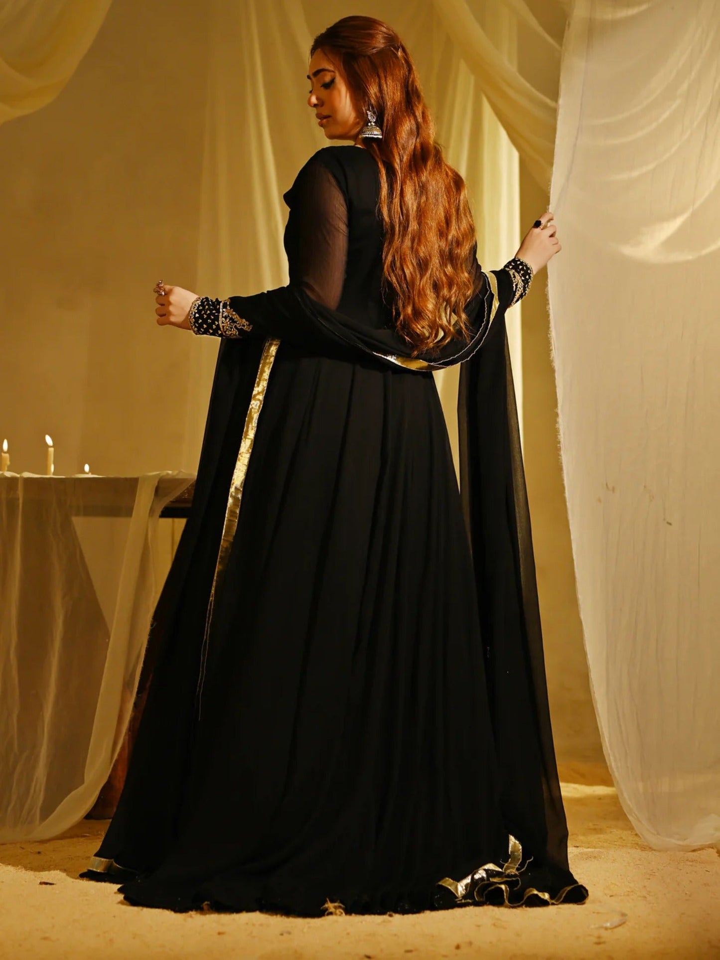 Black Hani & Umaima Chiffon Embroidered Stitched 2-Piece Suit-Abeer