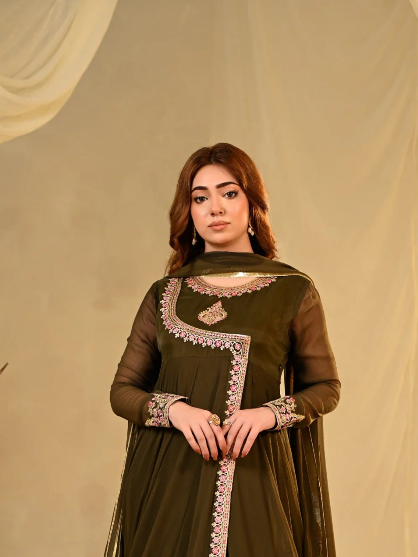 Olive Hani & Umaima Chiffon Embroidered Stitched 2-Piece Suit-Zohrish