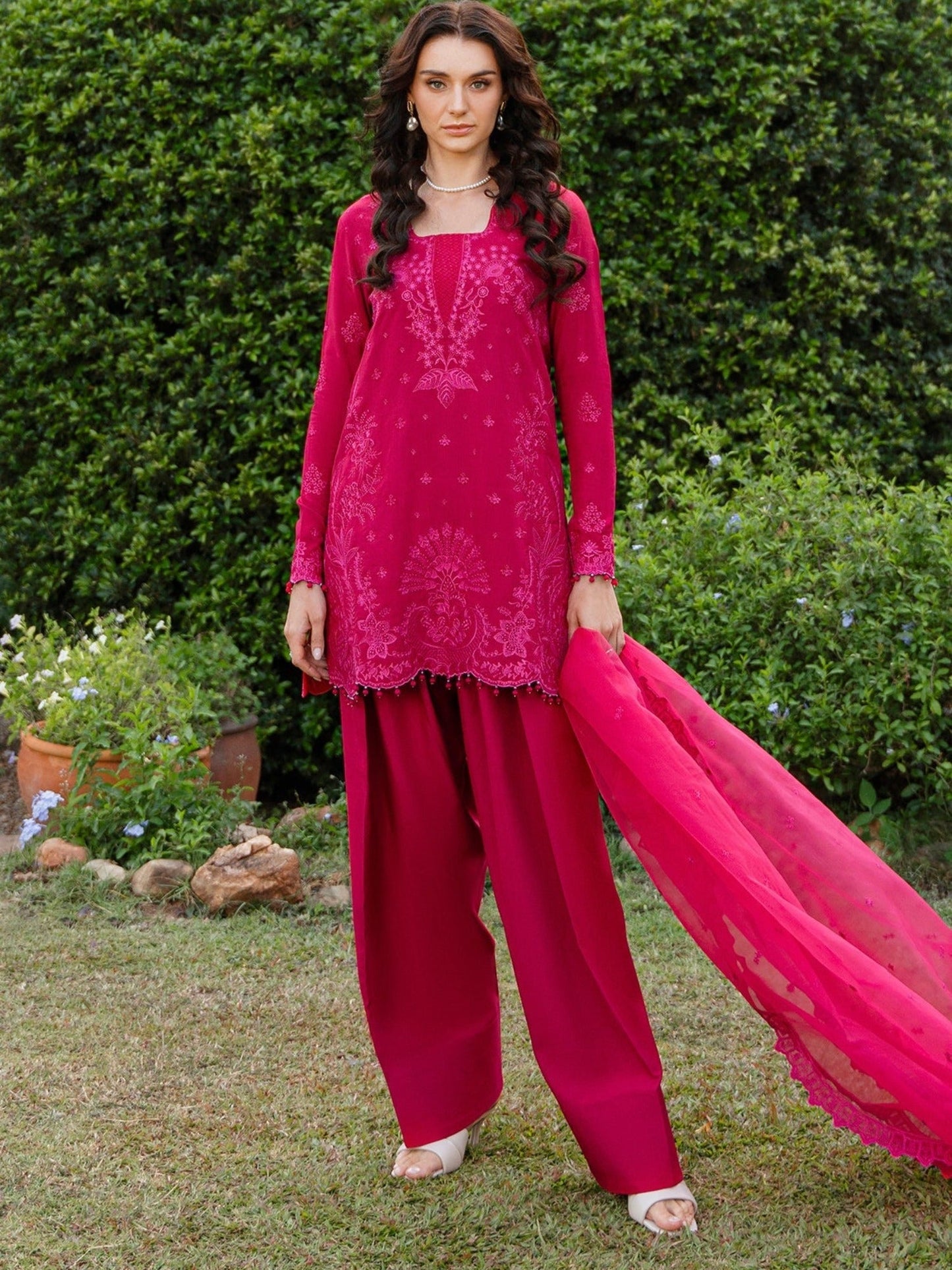 Pink-Enzo Leia Silk Pret Korean Raw Silk Embroidered Stitched 3-Piece Suit-Amelie