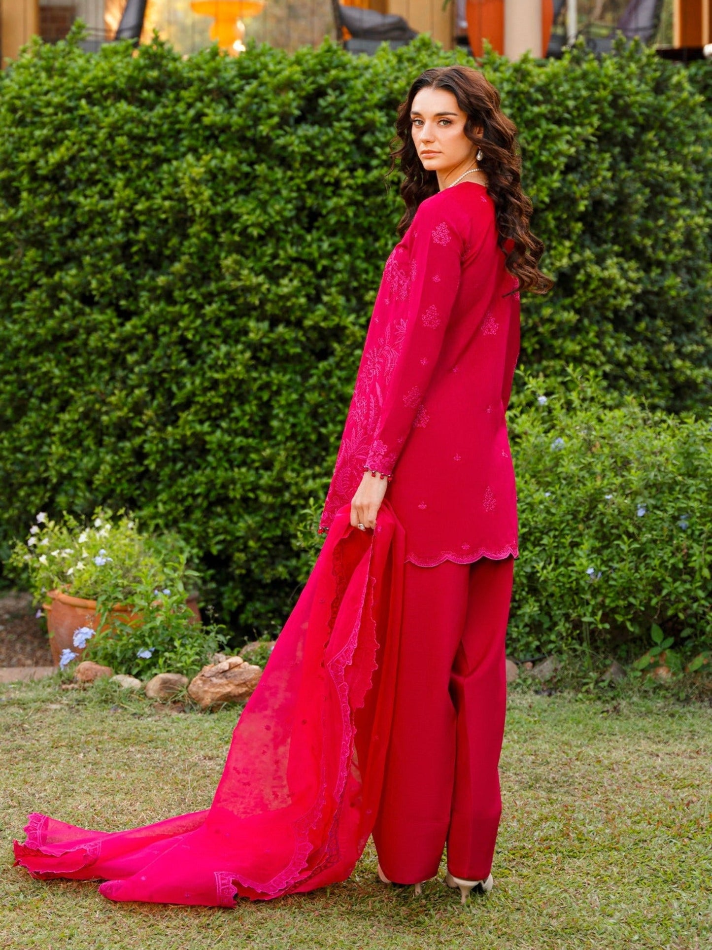 Pink-Enzo Leia Silk Pret Korean Raw Silk Embroidered Stitched 3-Piece Suit-Amelie