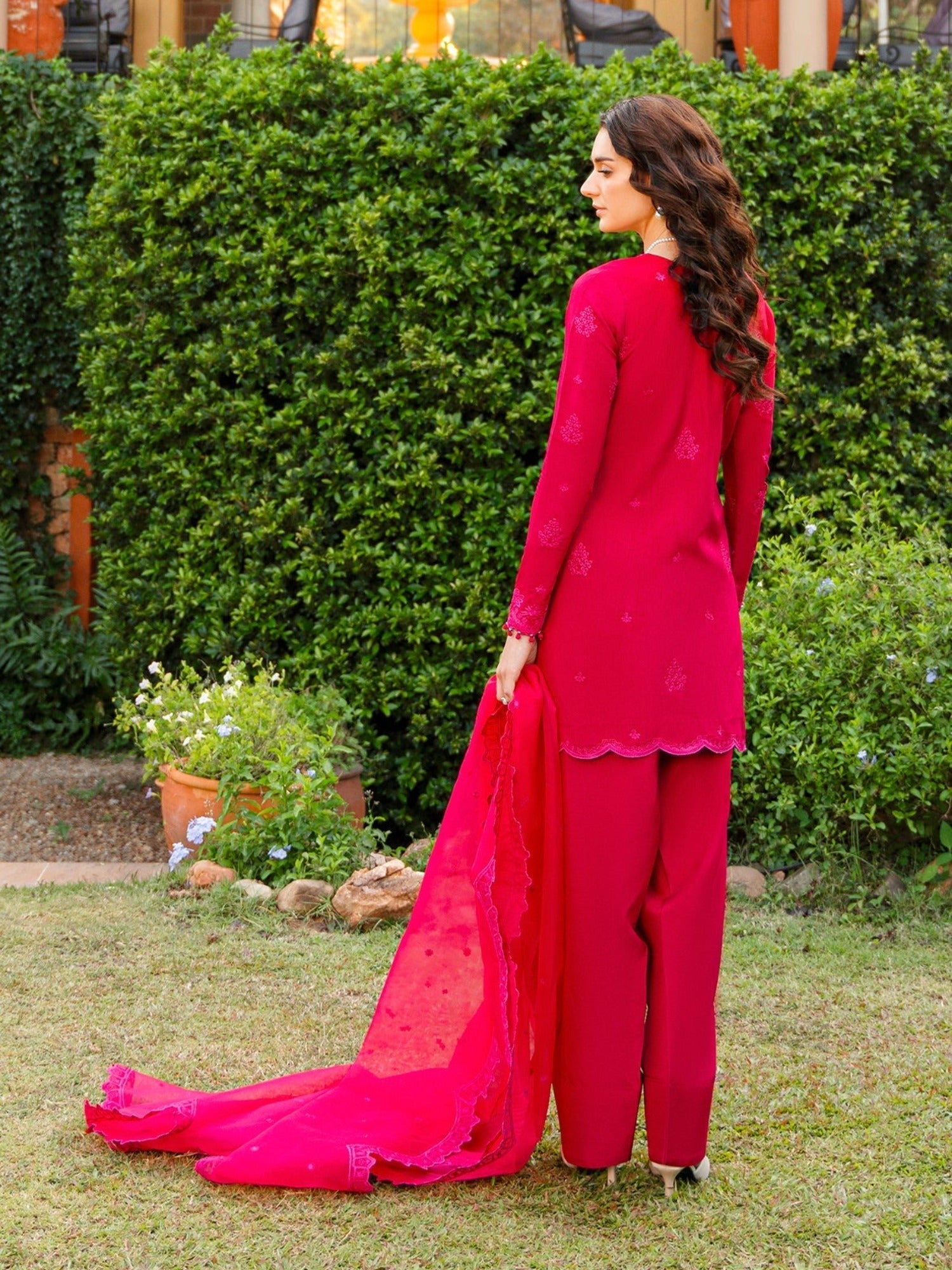 Pink-Enzo Leia Silk Pret Korean Raw Silk Embroidered Stitched 3-Piece Suit-Amelie