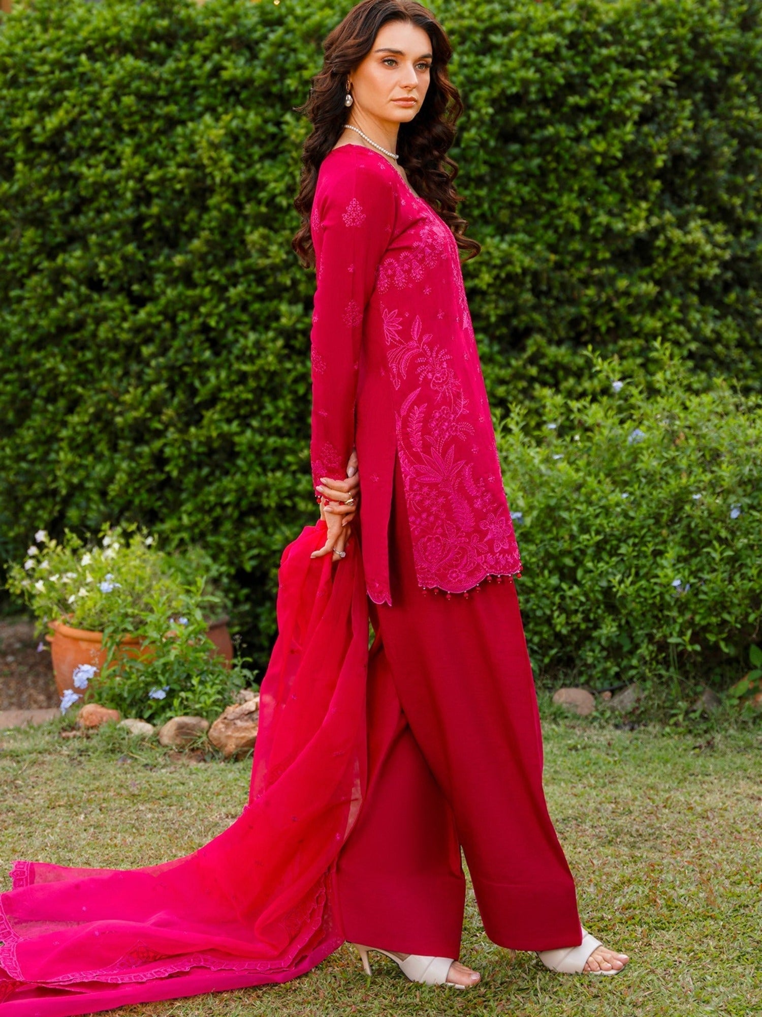 Pink-Enzo Leia Silk Pret  Korean Raw Silk Embroidered Unstitched 3-Piece Suit-Amelie