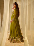 Green Hani & Umaima Chiffon Embroidered Stitched 2-Piece Suit-Nashmiya