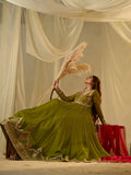 Green Hani & Umaima Chiffon Embroidered Stitched 2-Piece Suit-Nashmiya