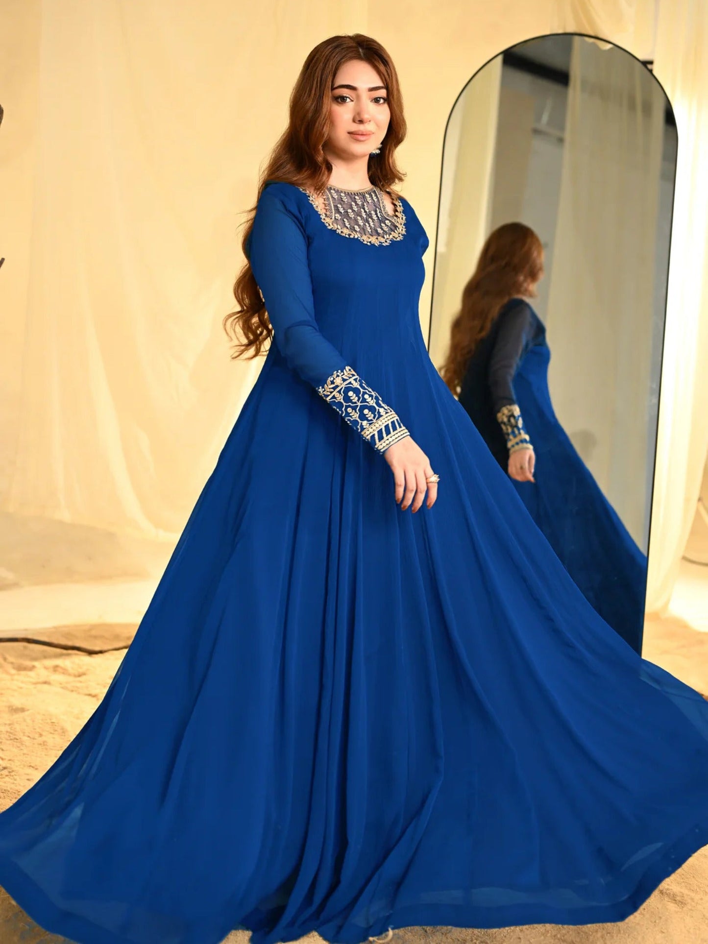 Blue Hani & Umaima Chiffon Embroidered Stitched 2-Piece Suit-Eshal