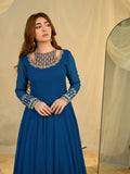 Blue Hani & Umaima Chiffon Embroidered Stitched 2-Piece Suit-Eshal