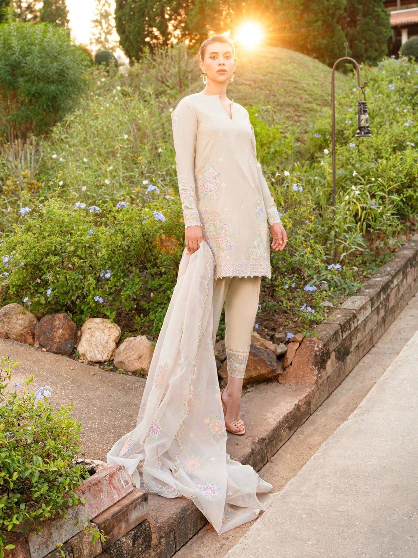 Ivory-Enzo Leia Silk Pret  Korean Raw Silk Embroidered Stitched 3-Piece Suit-Iris