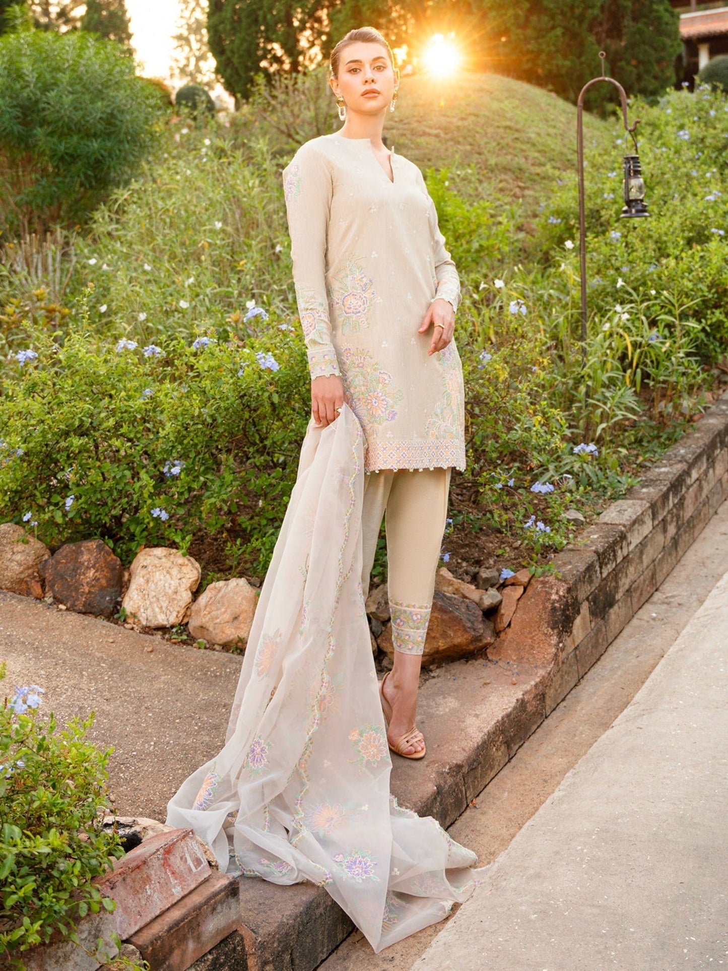 Ivory-Enzo Leia Silk Pret  Korean Raw Silk Embroidered Stitched 3-Piece Suit-Iris