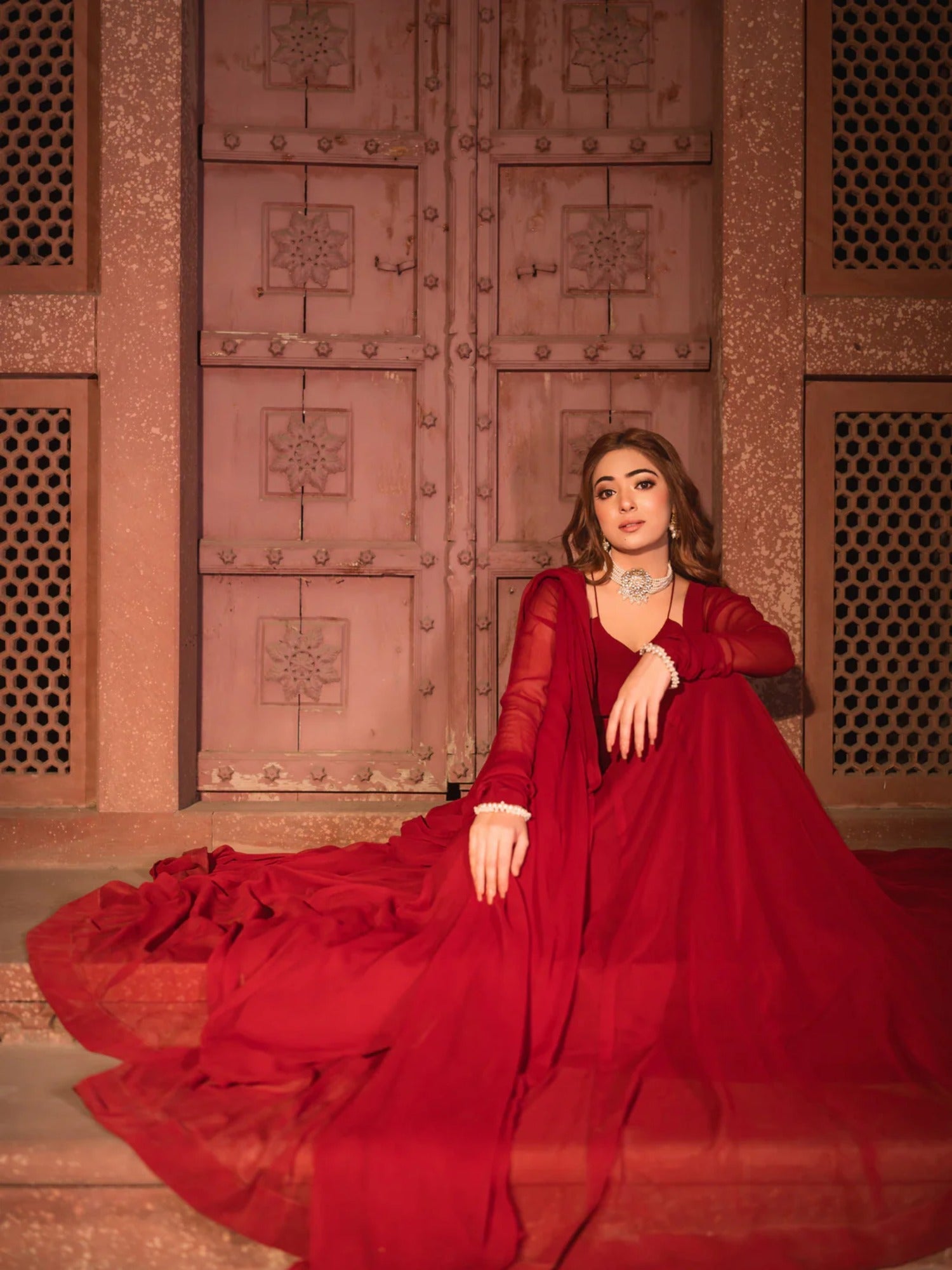 Maroon Hani & Umaima Chiffon Stitched 2-Piece Suit-Soha
