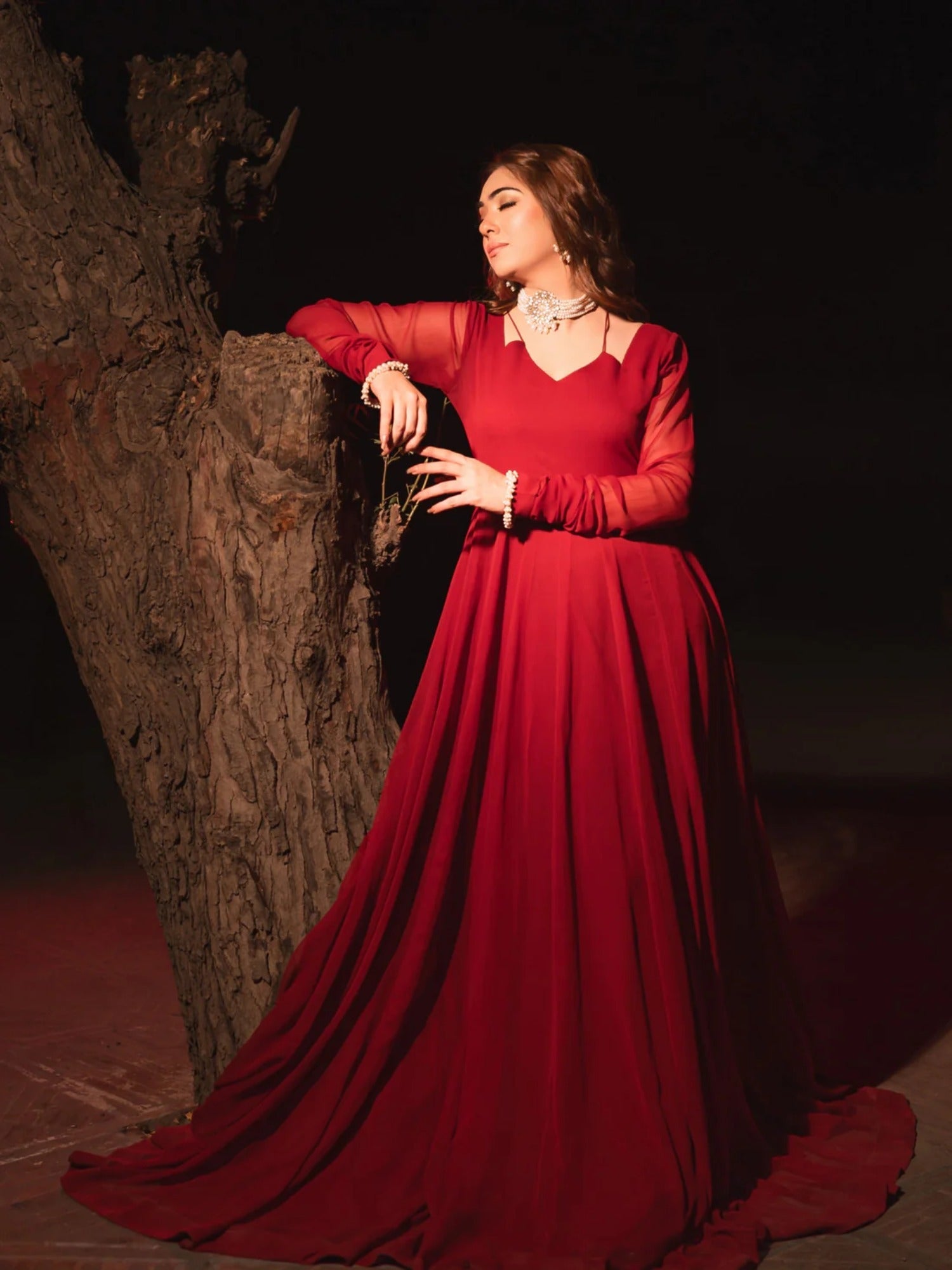 Maroon Hani & Umaima Chiffon Stitched 2-Piece Suit-Soha