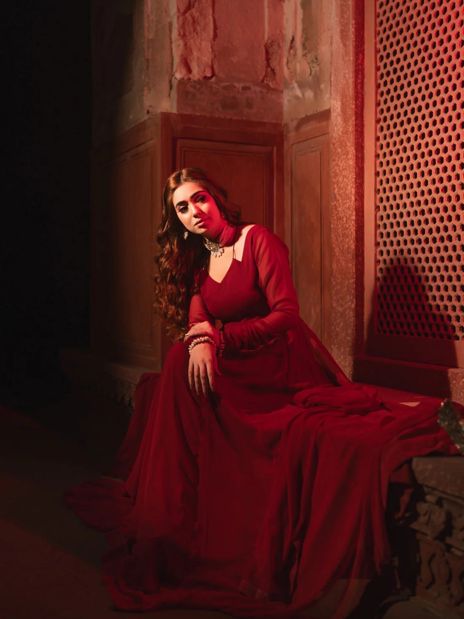 Maroon Hani & Umaima Chiffon Stitched 2-Piece Suit-Soha