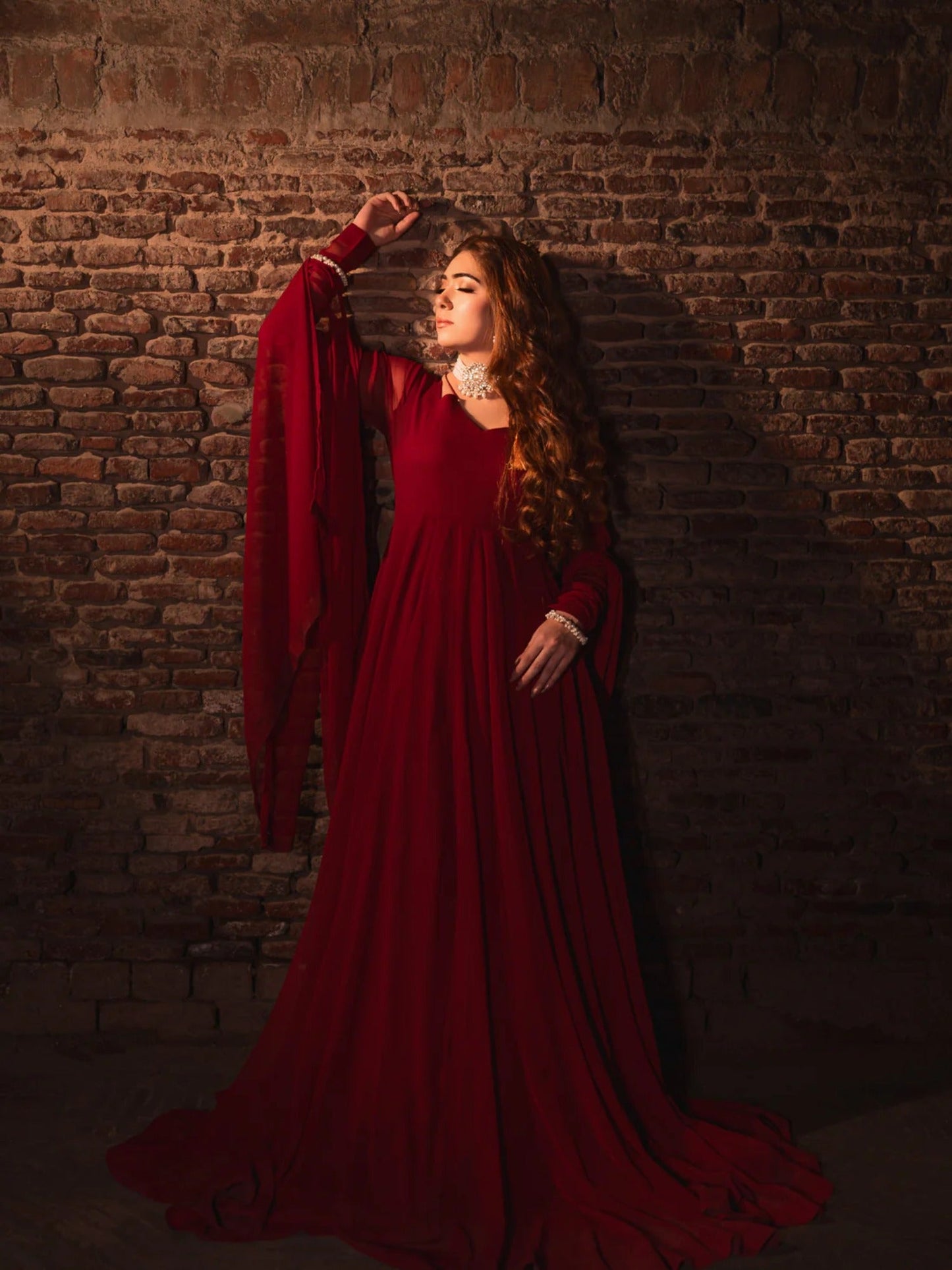 Maroon Hani & Umaima Chiffon Stitched 2-Piece Suit-Soha