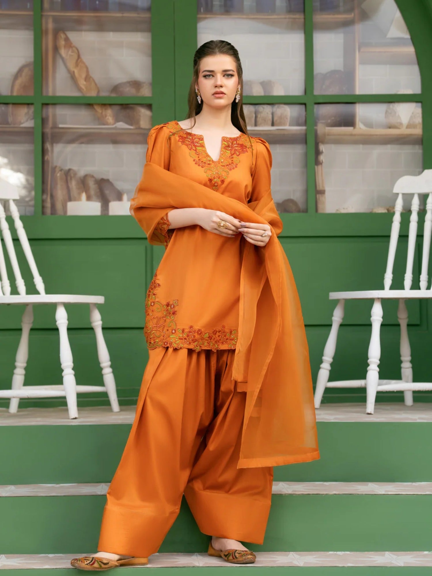 Hani & Umaima Cotton Embroidered Stitched 3-Piece Suit-Zeen