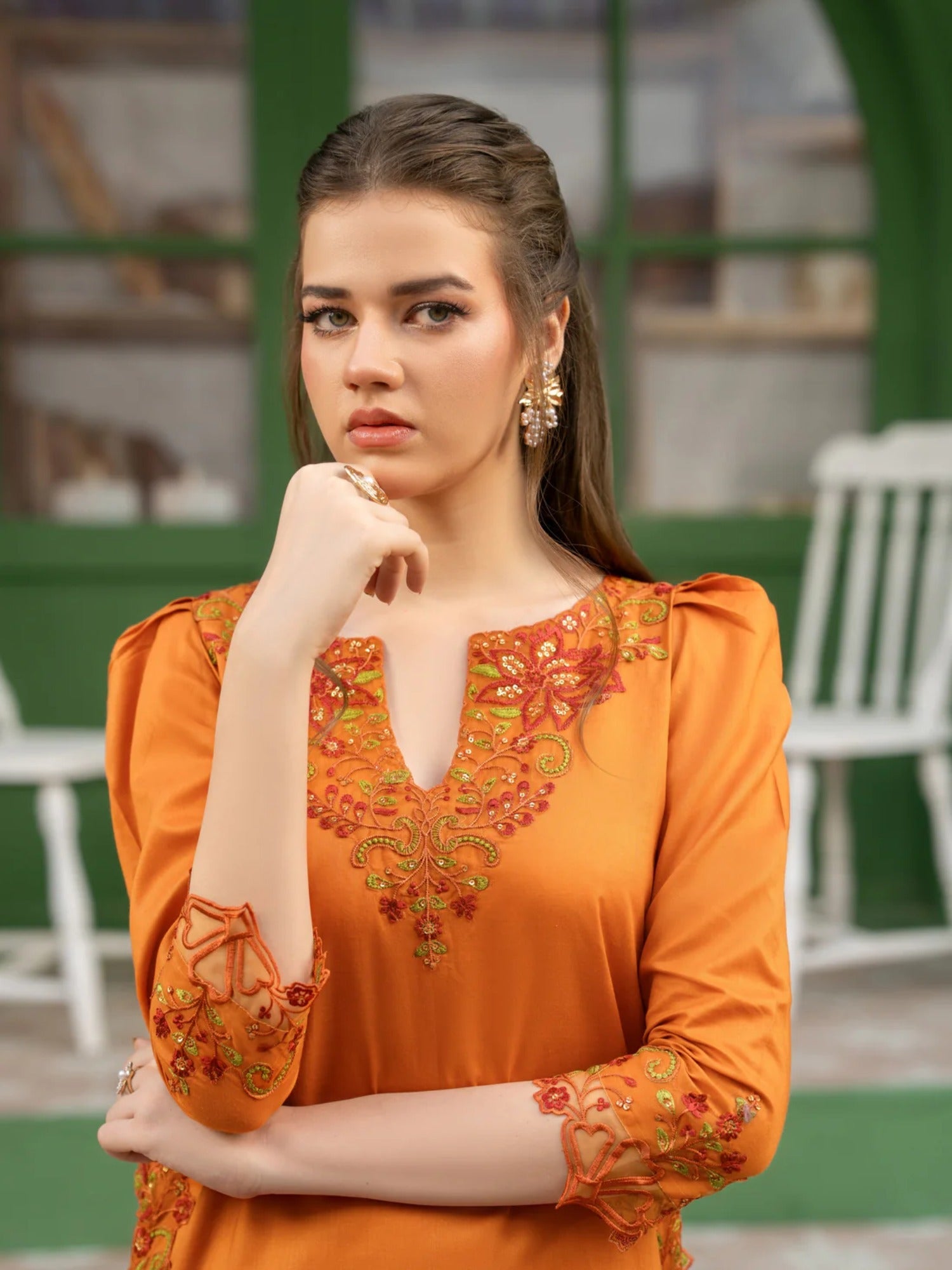 Hani & Umaima Cotton Embroidered Stitched 3-Piece Suit-Zeen