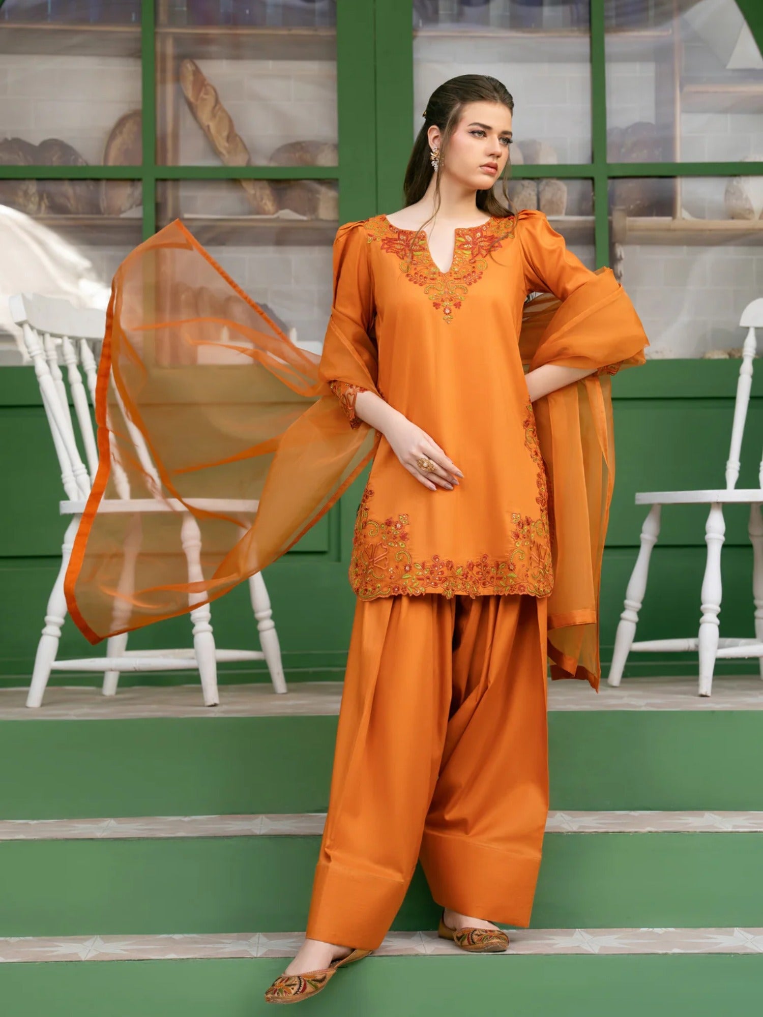 Hani & Umaima Cotton Embroidered Stitched 3-Piece Suit-Zeen