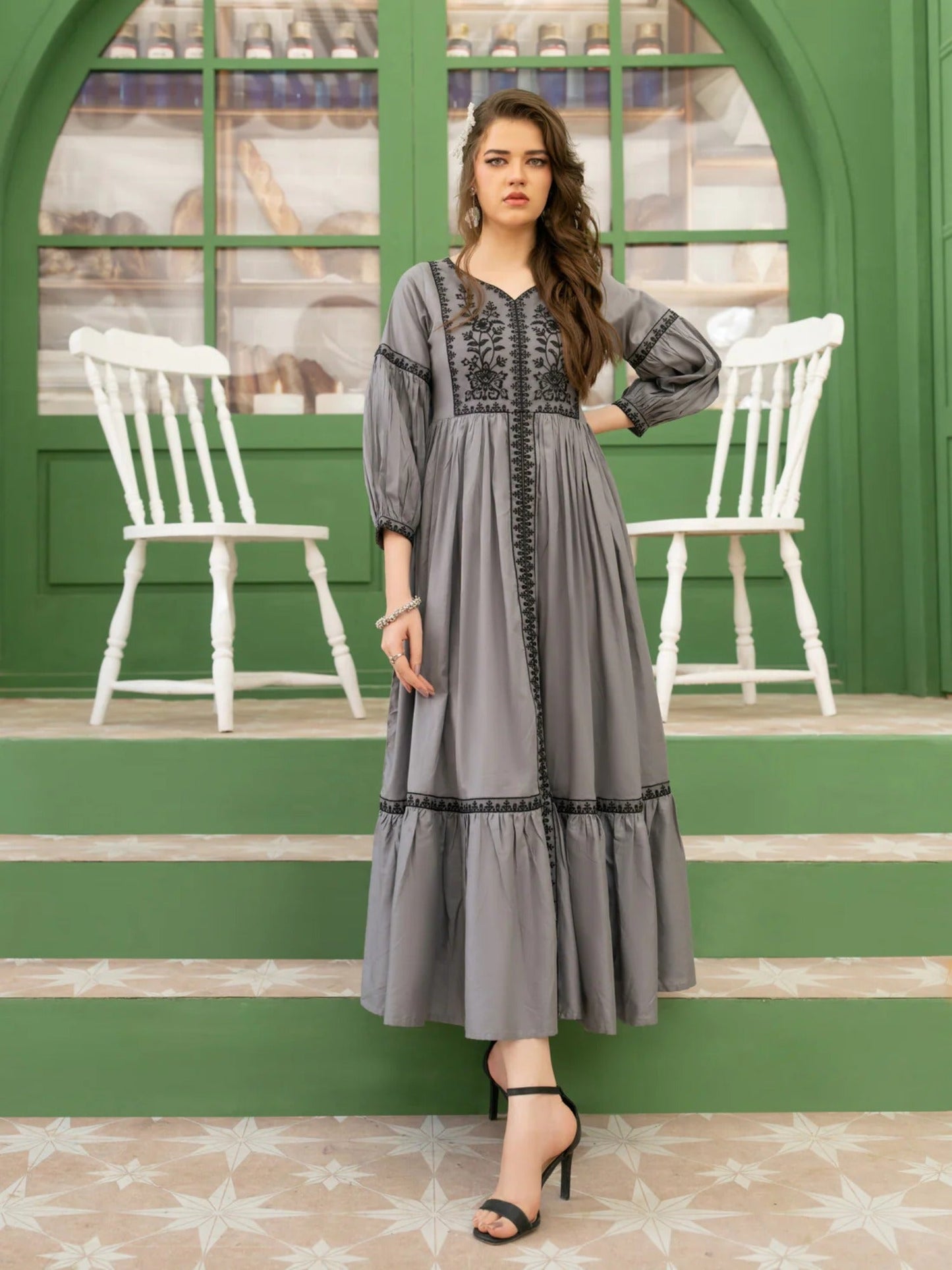 Grey Hani & Umaima Cotton Embroidered Stitched 1-Piece-Emma