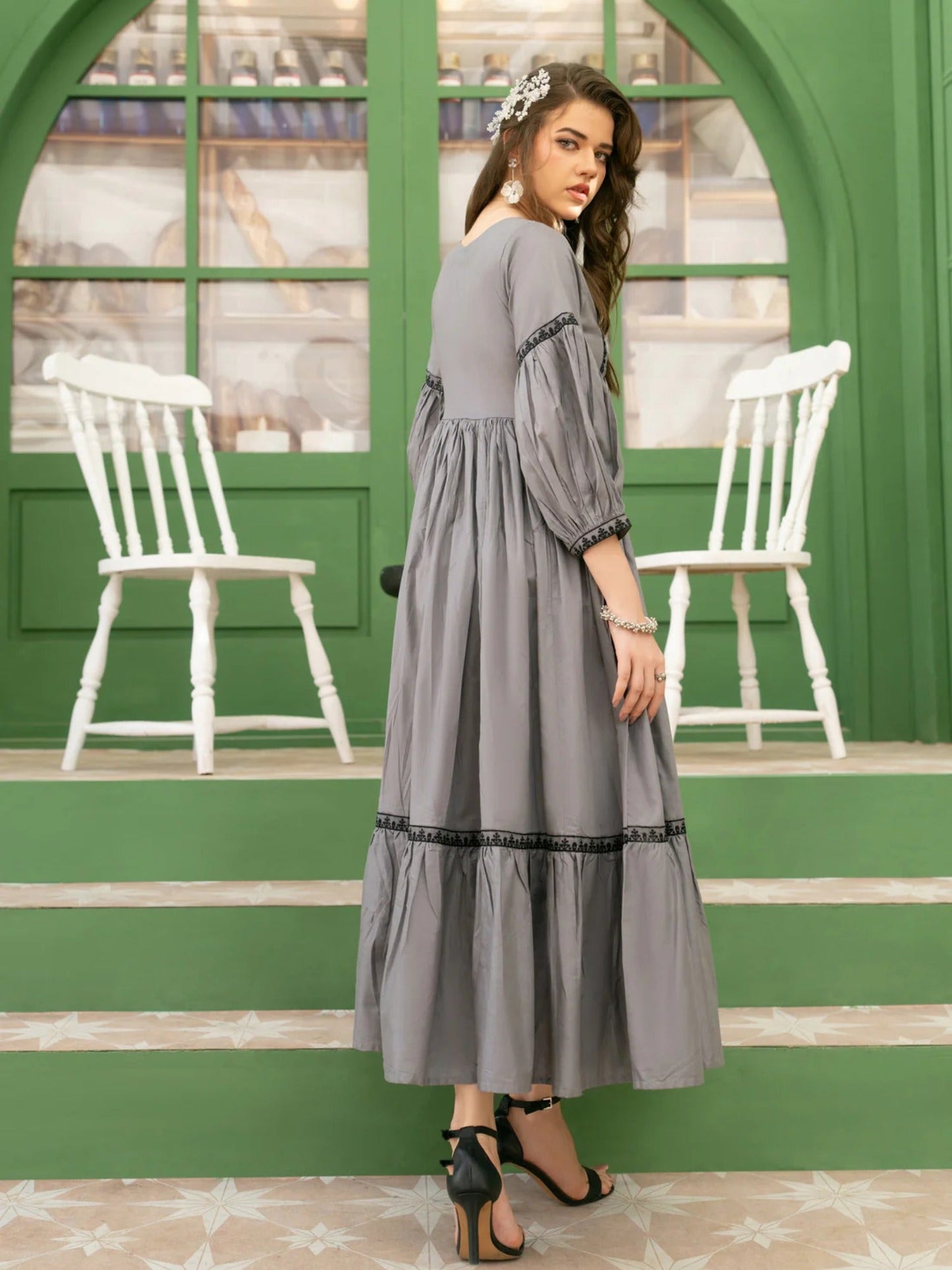 Grey Hani & Umaima Cotton Embroidered Stitched 1-Piece-Emma