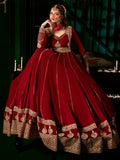 Maroon Hani & Umaima Chiffon Embroidered Stitched 2-Piece Suit-Noore