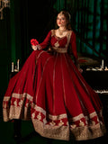 Maroon Hani & Umaima Chiffon Embroidered Stitched 2-Piece Suit-Noore