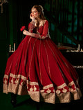 Maroon Hani & Umaima Chiffon Embroidered Stitched 2-Piece Suit-Noore