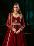Maroon Hani & Umaima Chiffon Embroidered Stitched 2-Piece Suit-Noore