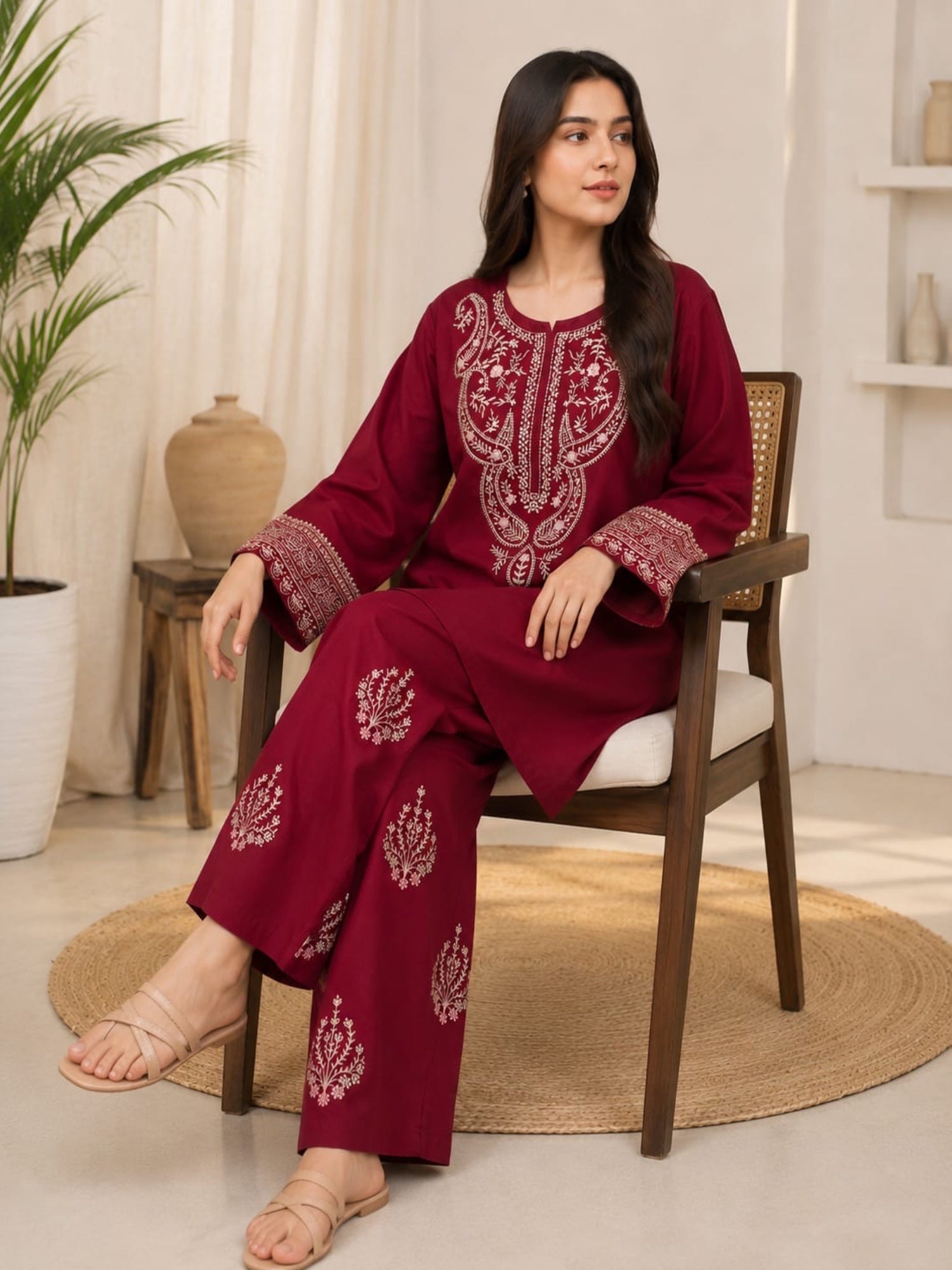 Red-Alina Lime Lawn Embroidered Stitched 2-Piece Suit-Signature