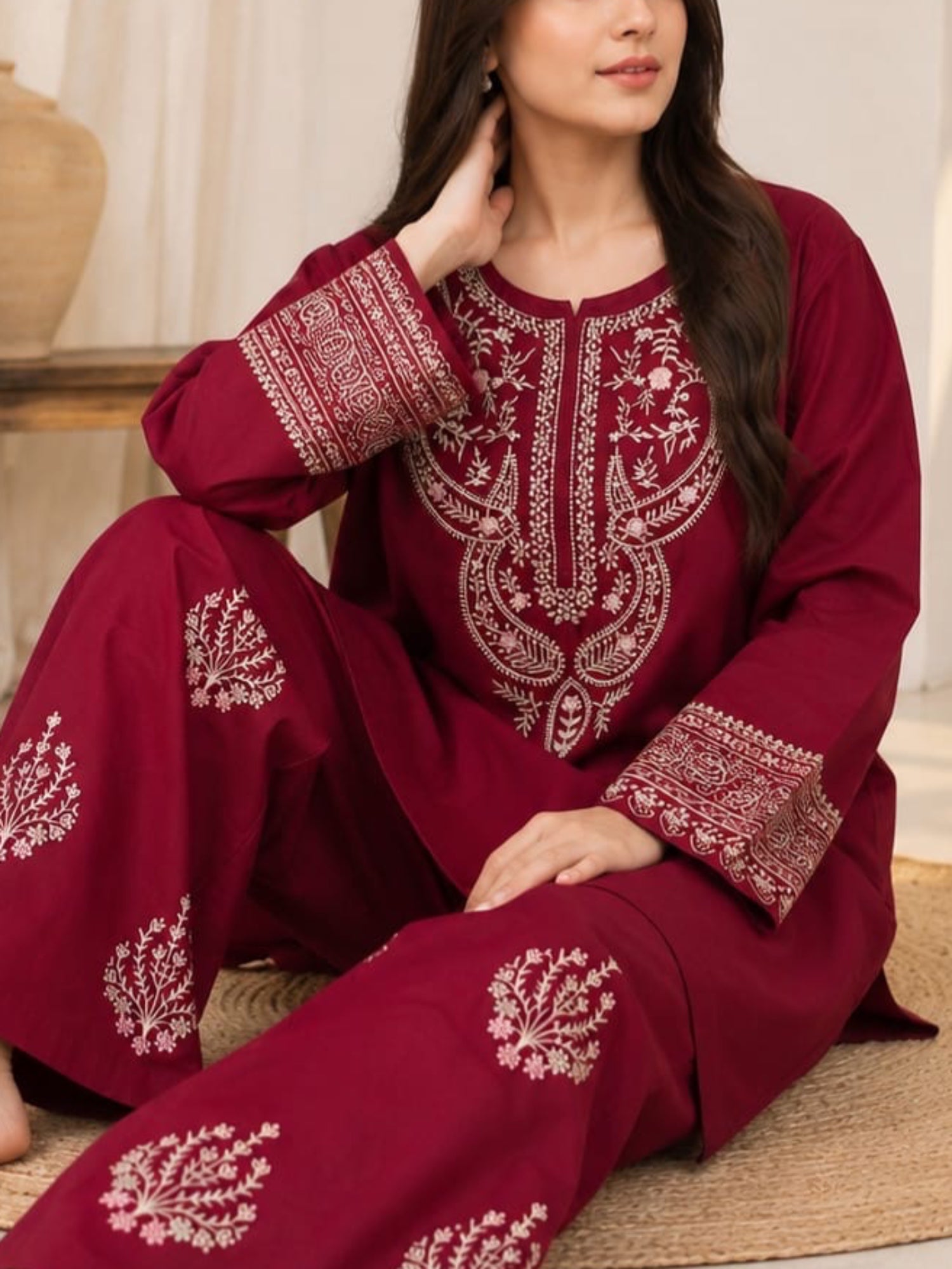 Red-Alina Lime Lawn Embroidered Stitched 2-Piece Suit-Signature