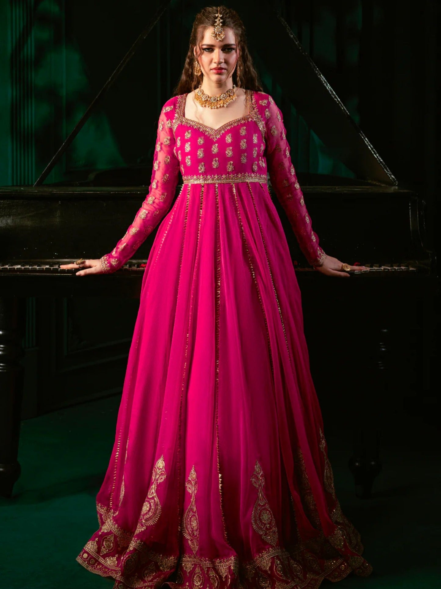 Pink Hani & Umaima Chiffon Embroidered Stitched 2-Piece Suit-Zumra