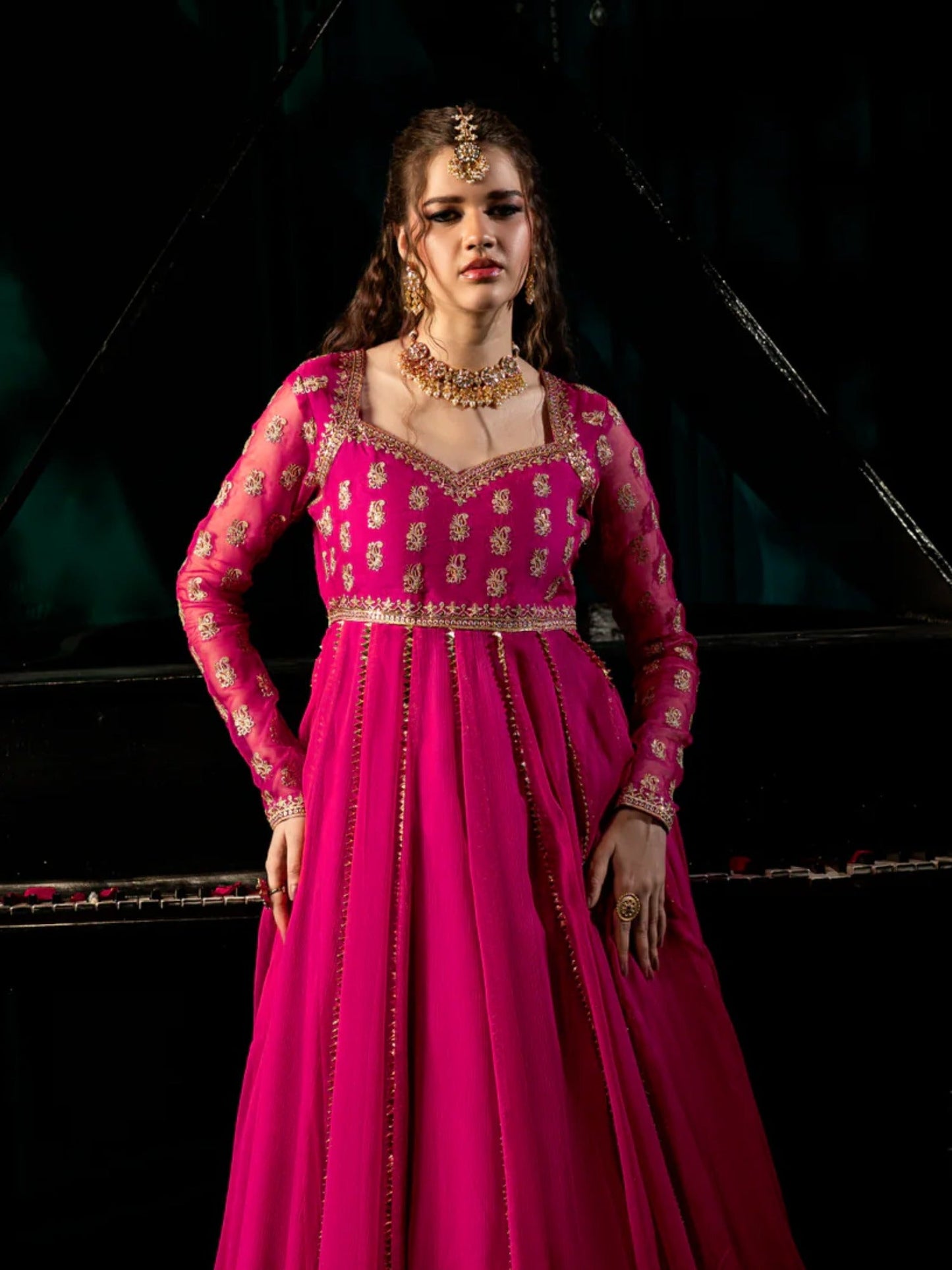 Pink Hani & Umaima Chiffon Embroidered Stitched 2-Piece Suit-Zumra